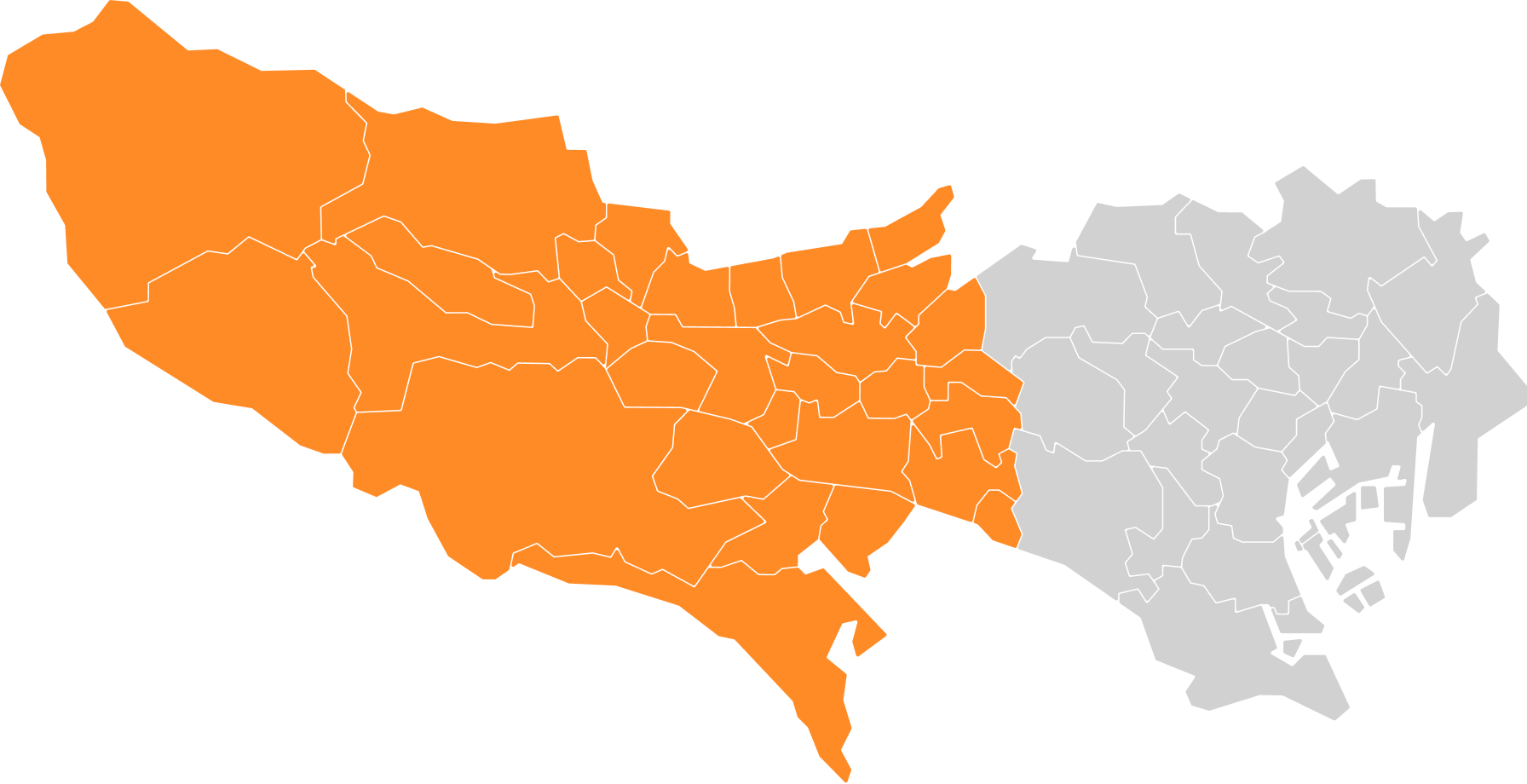 西東京市を中心の東京都の地図
